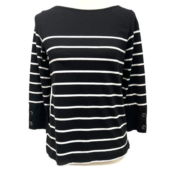 J. Jill Striped Knit Tie Back Black & White Top Womens Medium - Picture 3 of 12